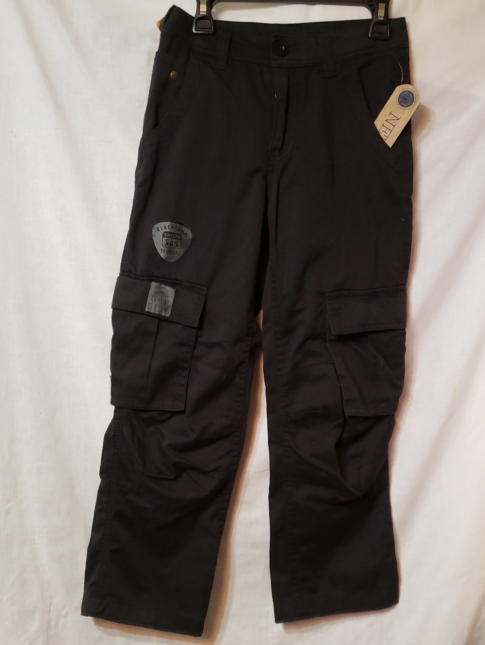 Kids Black Cargo Pants with Patch Detail